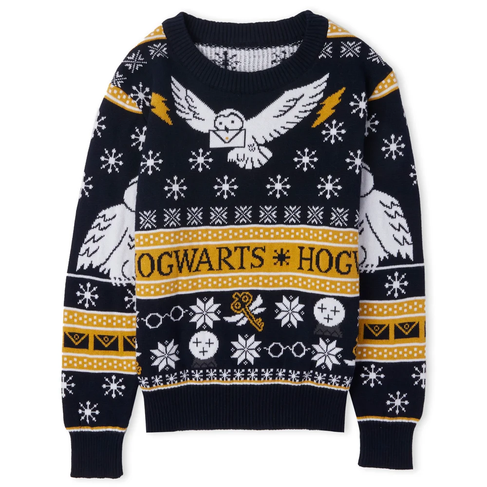 Harry Potter Owl Mail Kids Christmas Knitted Jumper Navy - S Image 1