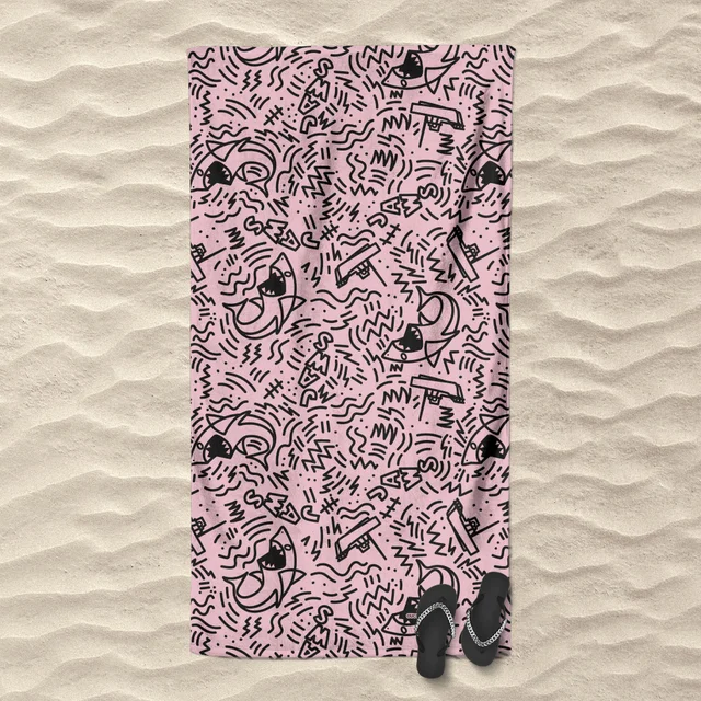 Jaws Pink Doodle Pattern Beach Towel