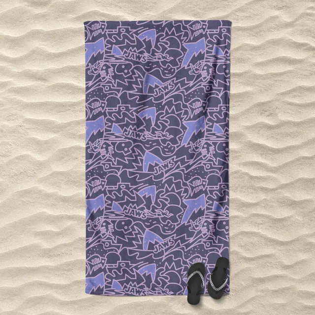 Jaws Purple Doodle Pattern Beach Towel