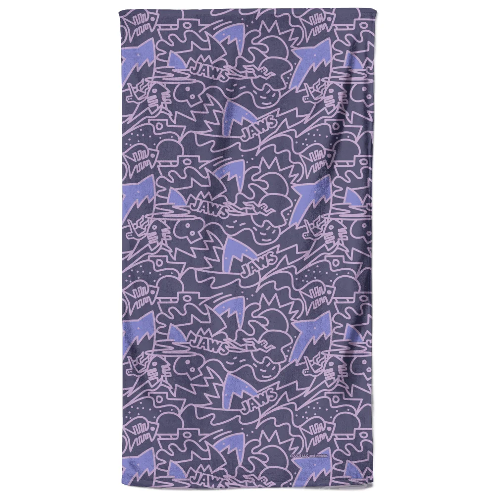 Jaws Purple Doodle Pattern Beach Towel Image 1