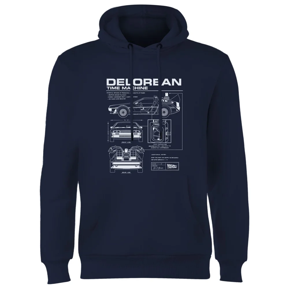 Back to the future Delorean Schematic Hoodie - Navy - S Image 1
