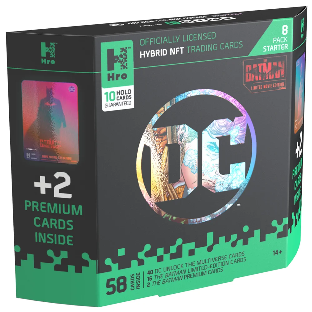 HRO Hybrid NFT Trading Cards: DC Unlock The Multiverse - 8 Pack Starter Pack + 2 Premium Cards Image 1
