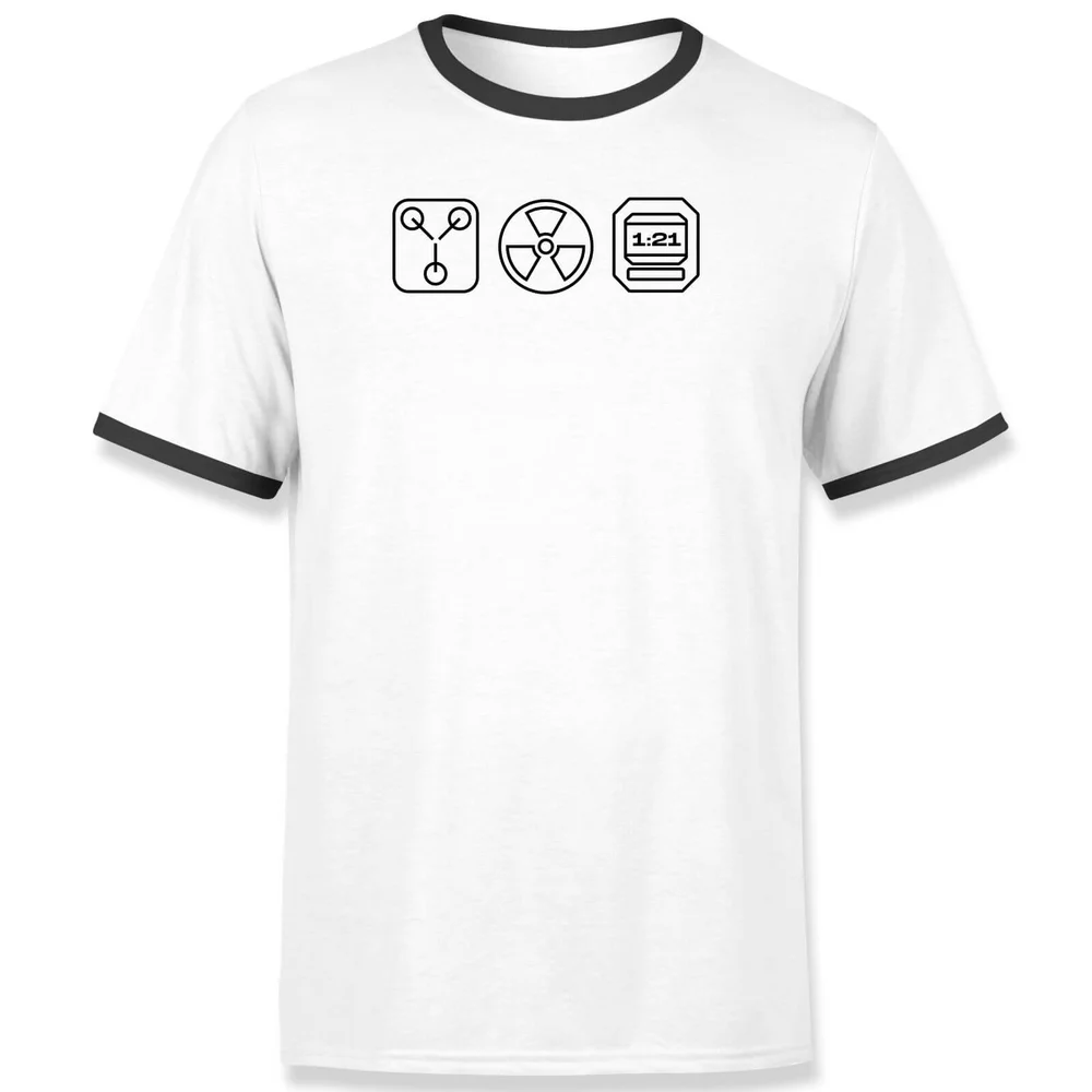 Back To The Future Symbols Embroidered Unisex Ringer T-Shirt - White/Black - XS Image 1