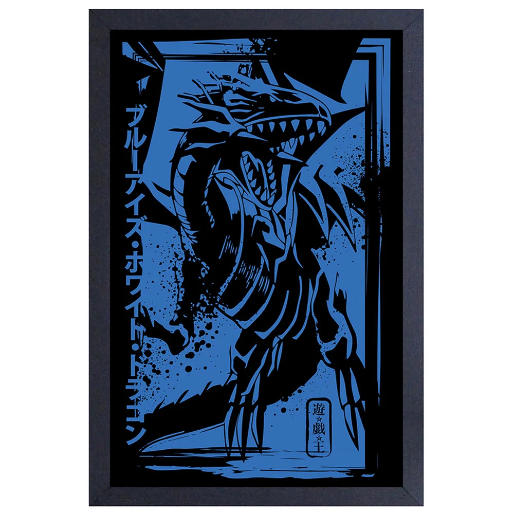 Yu-Gi-Oh Blue Eyes White Dragon Japanese Style Framed Art Print Image 1