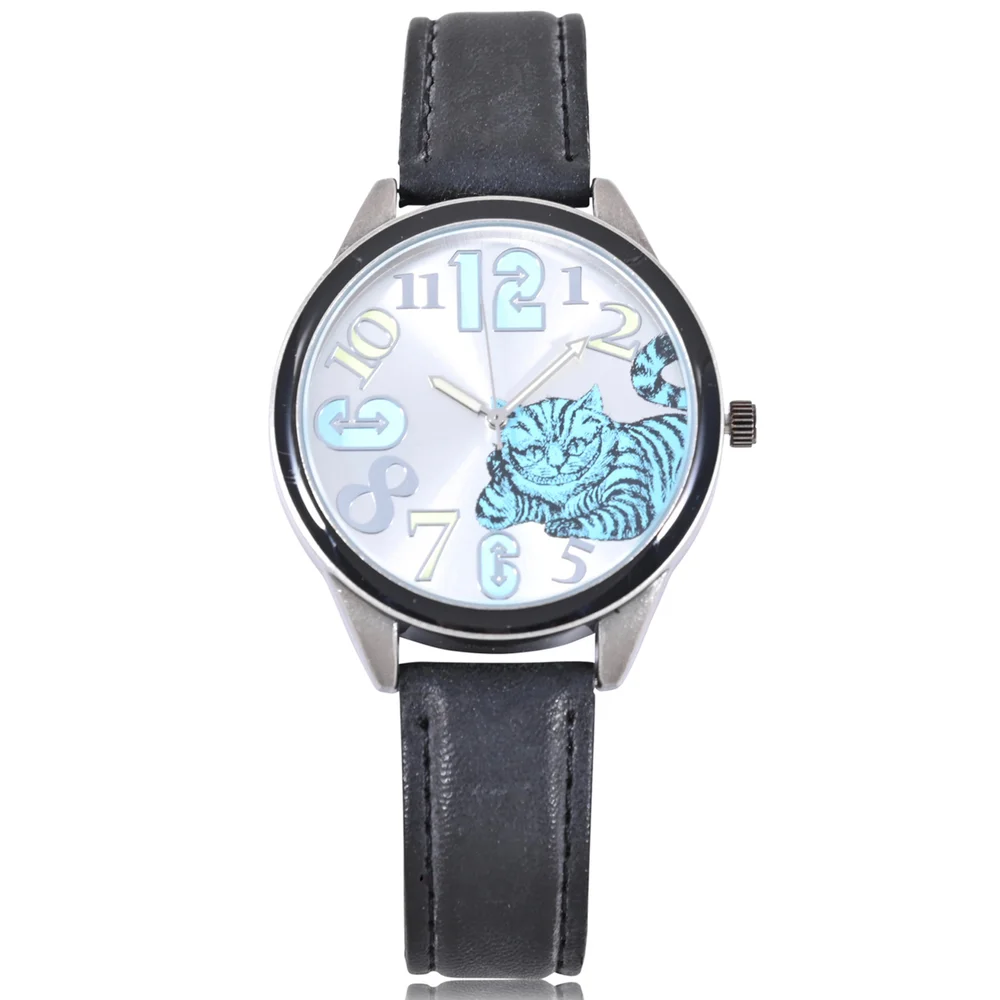 Disney Alice in Wonderland Cheshire Cat Black Metallic Strap Women's Watch Image 1