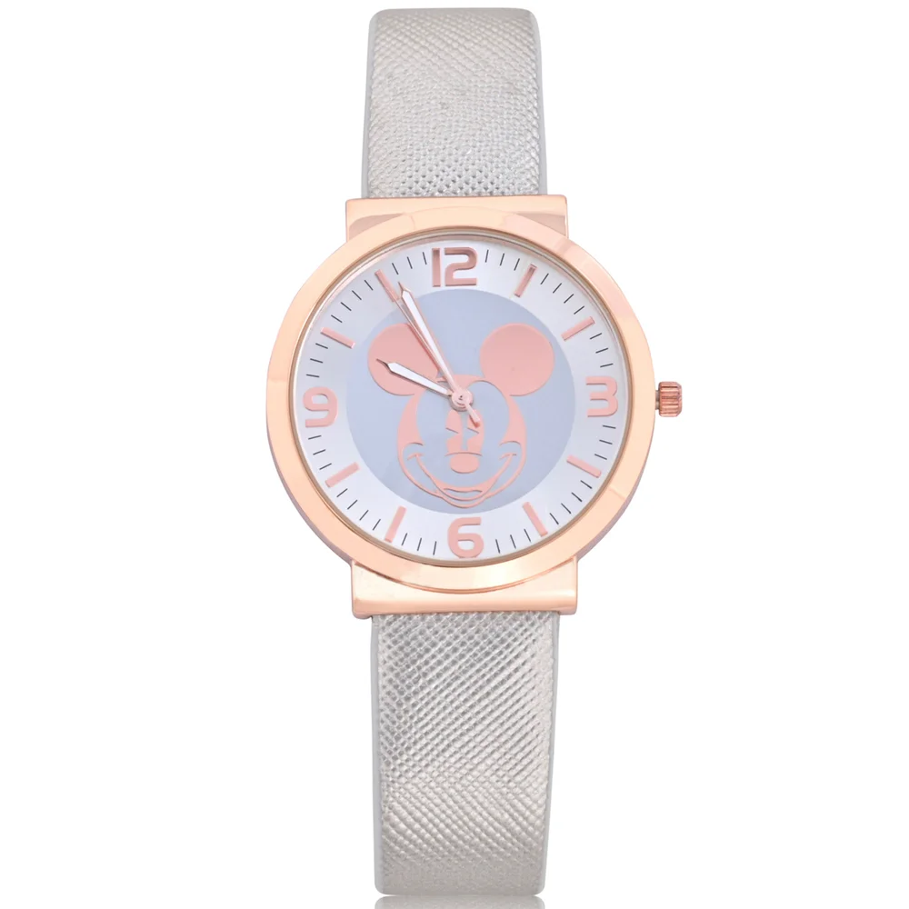 Disney Mickey Mouse Rose Gold and Silver Gray Strap Watch Image 1