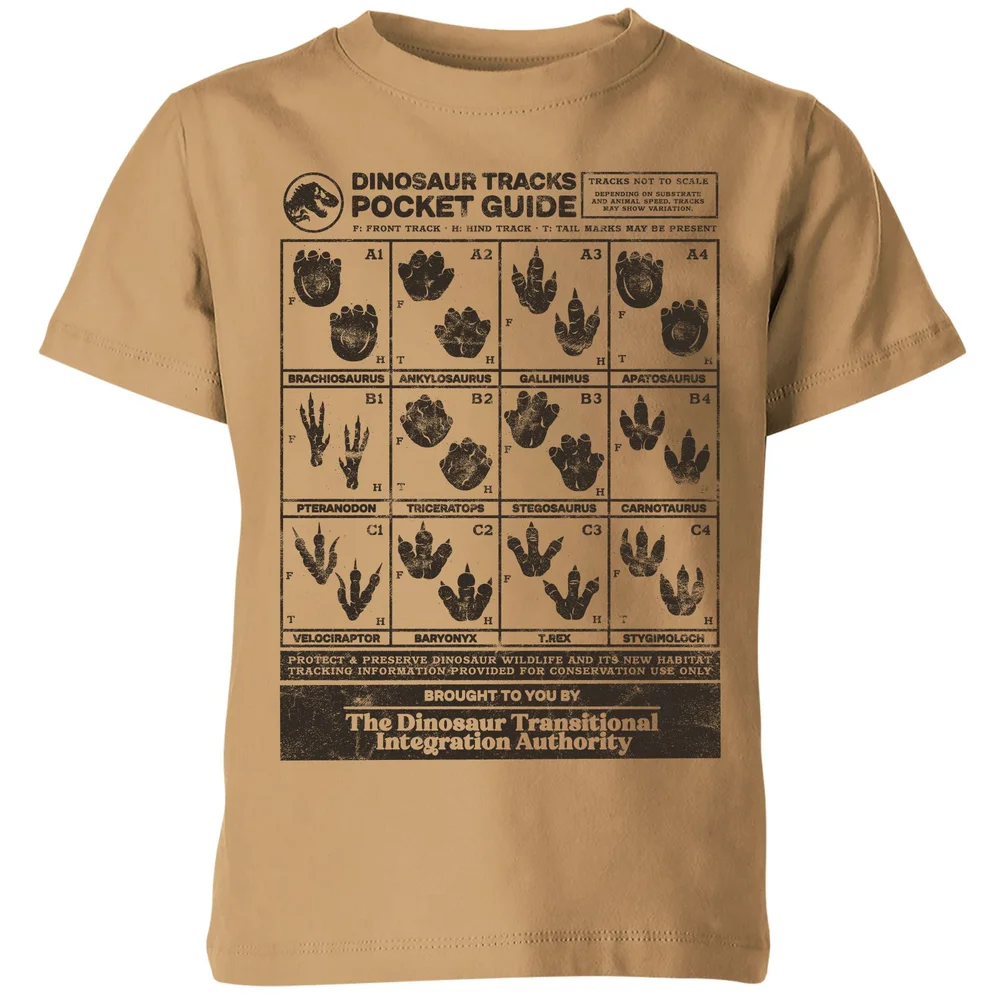 Jurassic World Dino Tracks Pocket Guide Kids' T-Shirt - Tan - 3-4 Years Image 1
