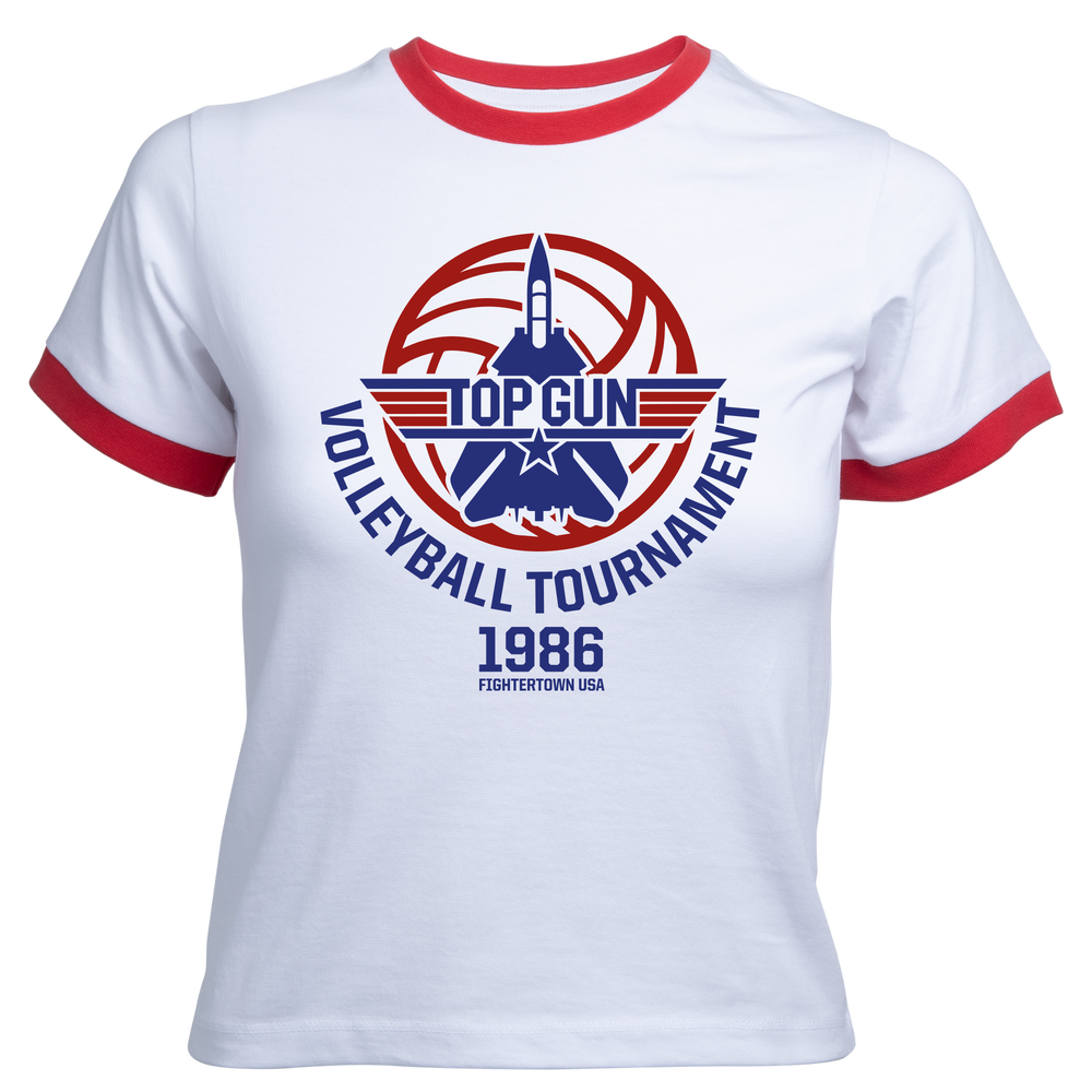 Top Gun Volleyball Tournament Women's Cropped Ringer T-Shirt - White Red - XS Image 1