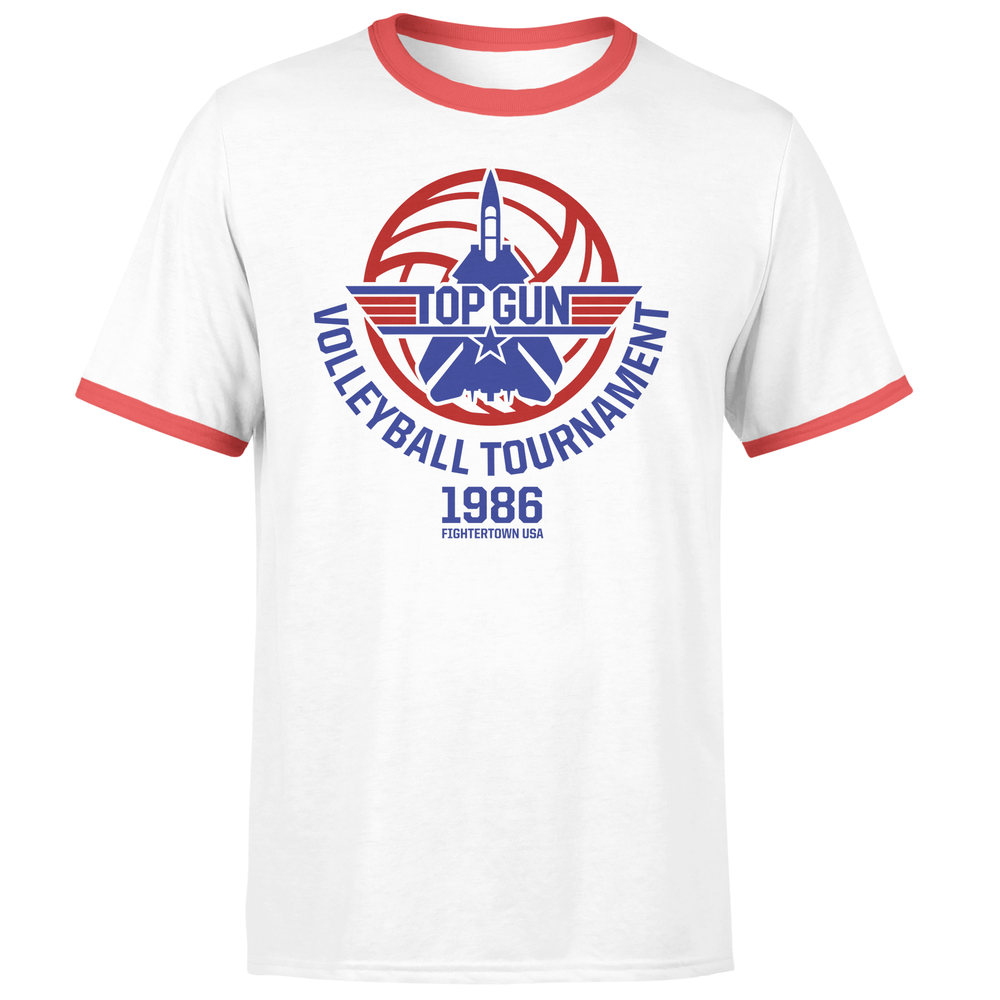 Top Gun Volleyball Tournament Unisex Ringer T-Shirt - White/Red - S Image 1