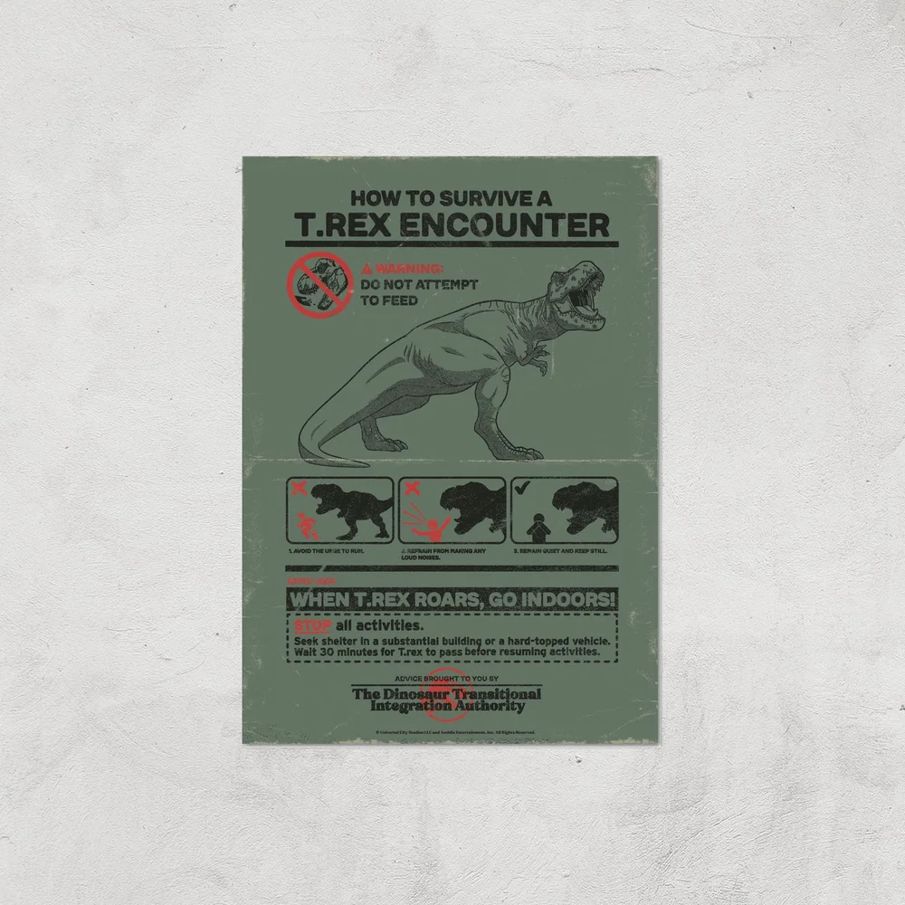 Jurassic World How To Survive A T-Rex Encounter Giclee Art Print - A4 - Print Only Image 1