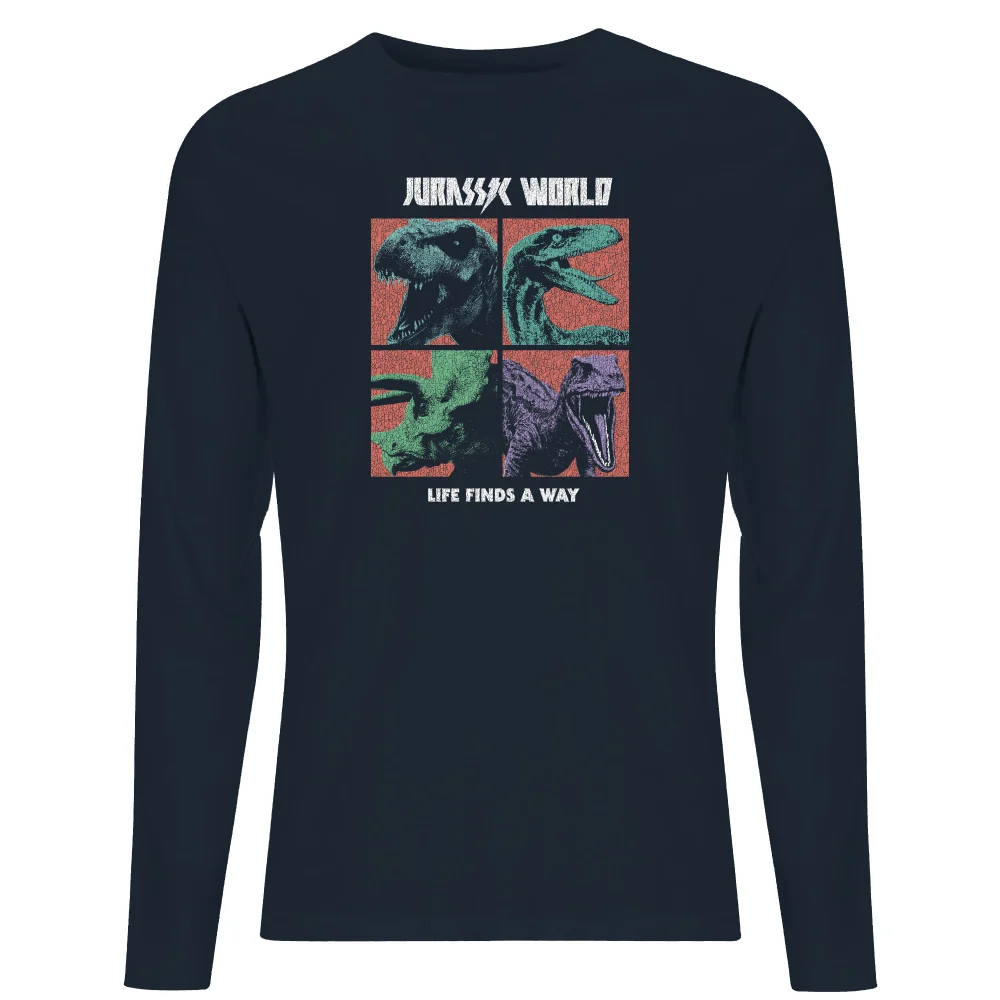 Jurassic Park World Four Colour Faces Men's Long Sleeve T-Shirt - Navy - L Image 1