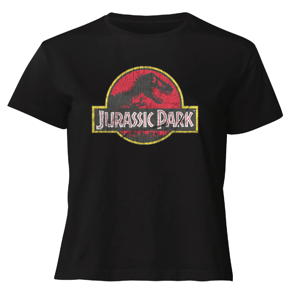 Jurassic Park Logo Vintage Women's Cropped T-Shirt - Black - XS Image 1