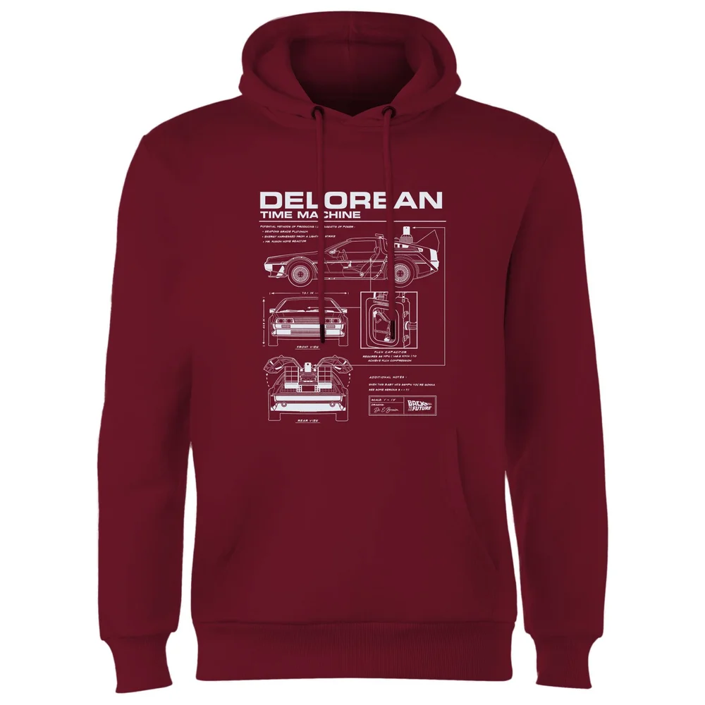 Back To The Future Delorean Schematic Hoodie - Burgundy - S Image 1
