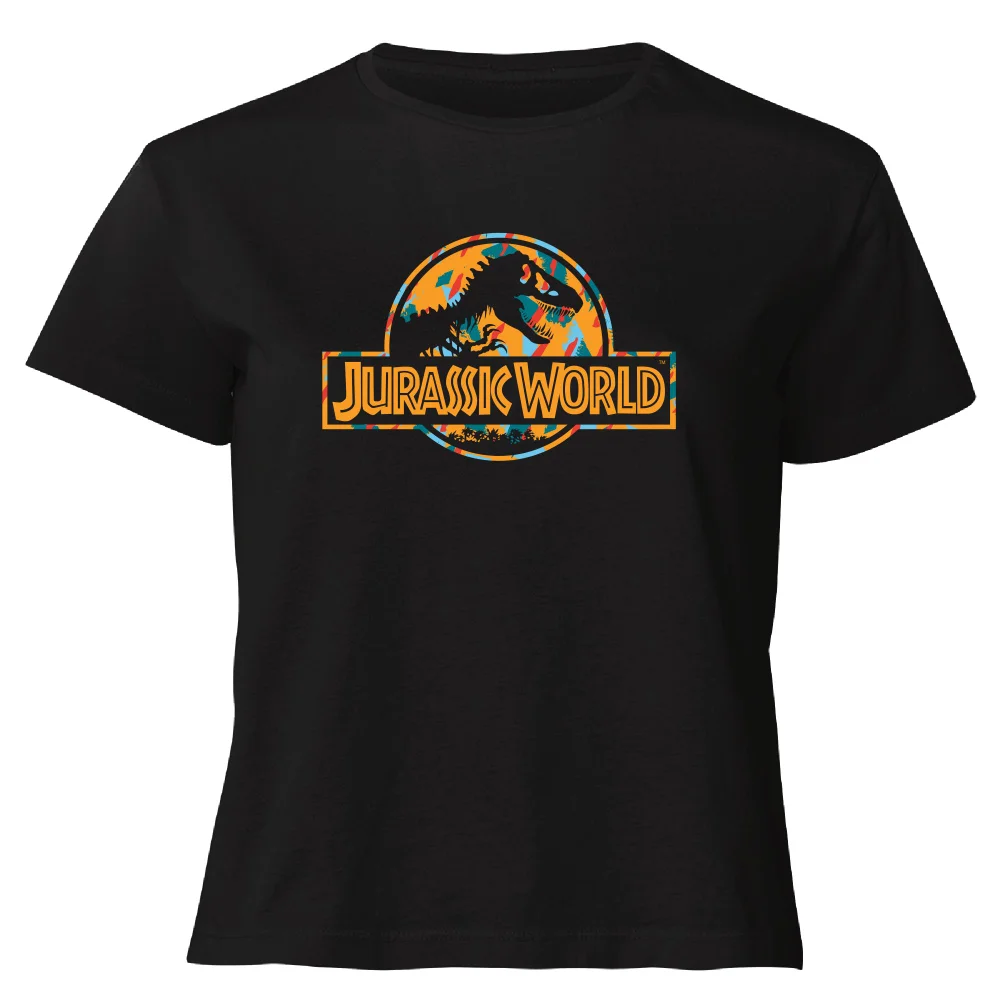 Jurassic Park Logo Tropical Women's Cropped T-Shirt - Black - XS Image 1
