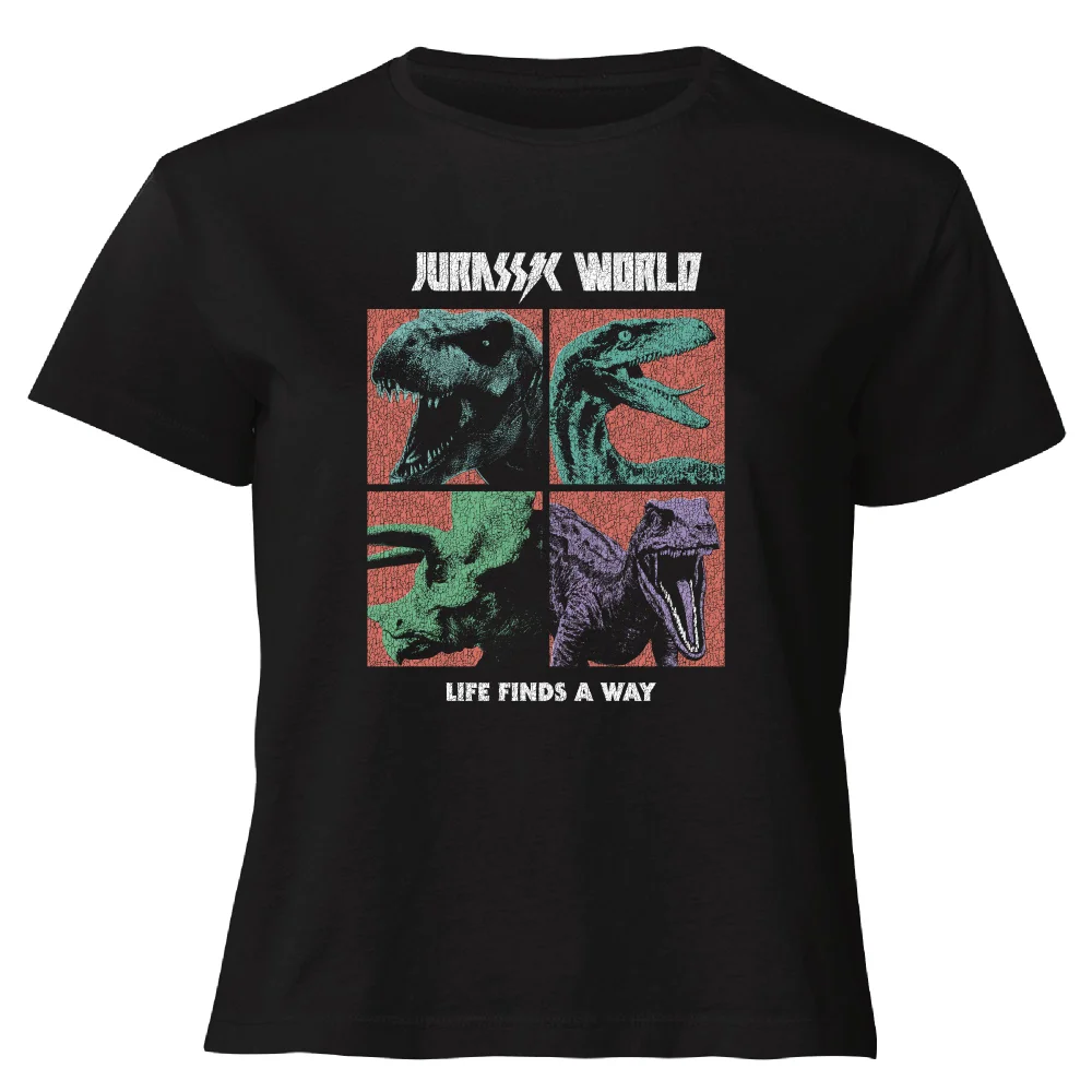 Jurassic Park World Four Colour Faces Women's Cropped T-Shirt - Black - XS Image 1