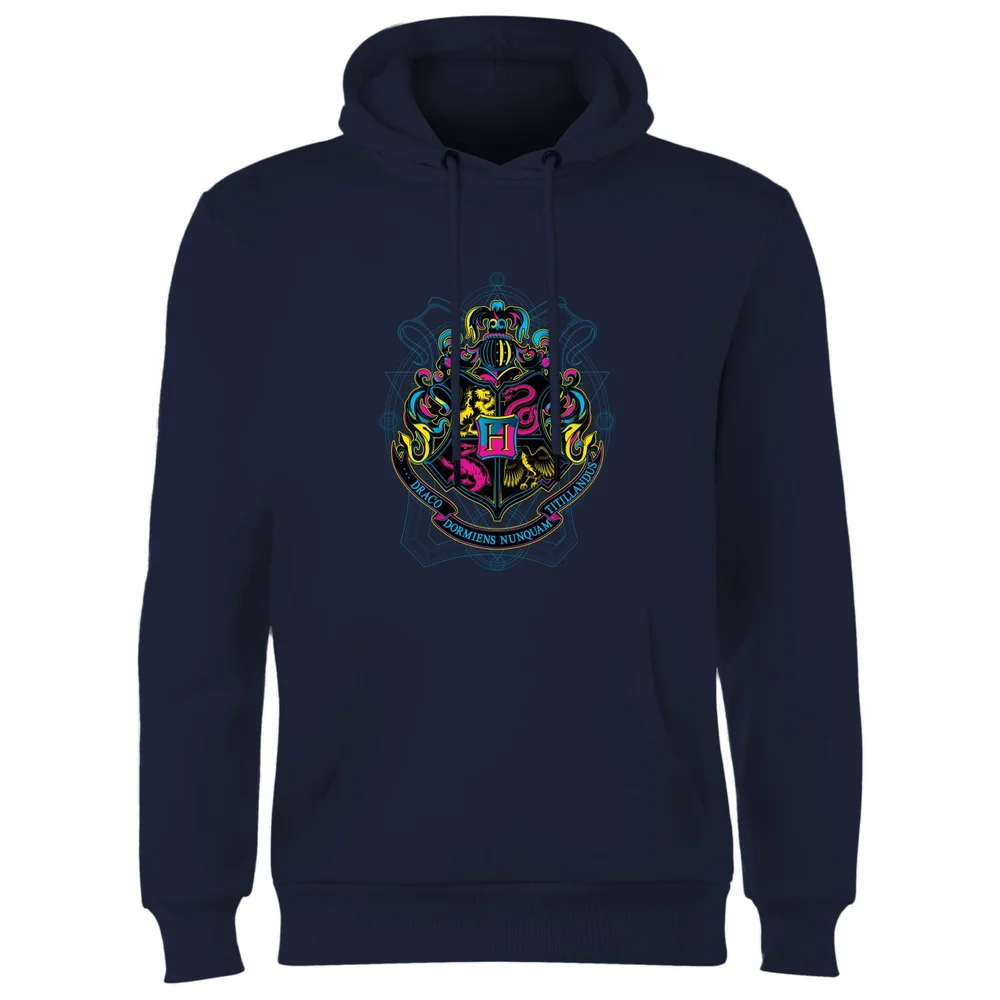 Harry Potter Hogwarts Neon Crest Hoodie - Navy - S Image 1