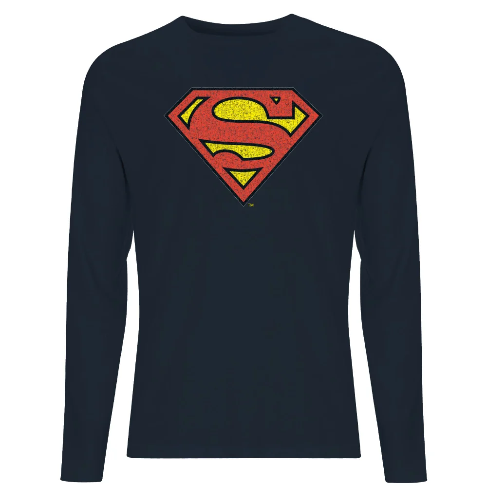 Official Superman Crackle Logo Men's Long Sleeve T-Shirt - Navy - S Image 1