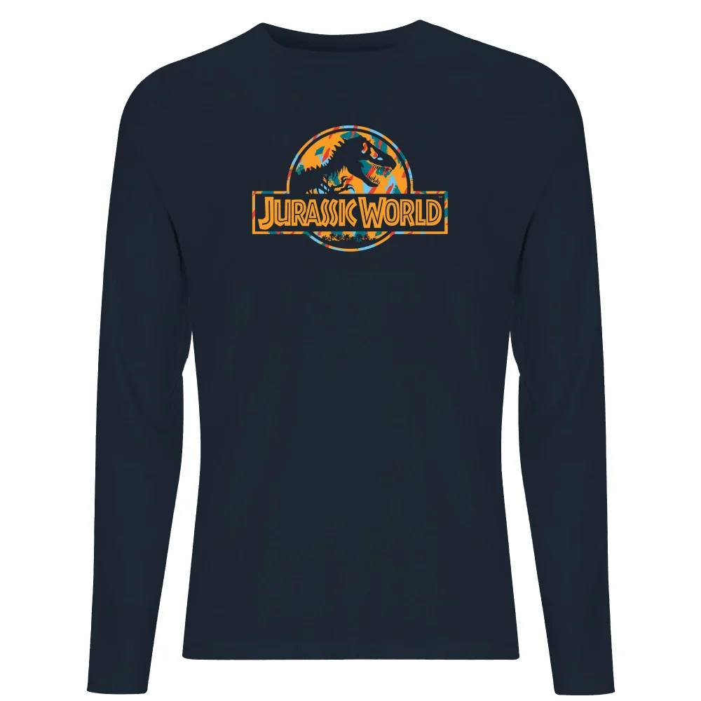 Jurassic Park Logo Tropical Men's Long Sleeve T-Shirt - Navy - S Image 1