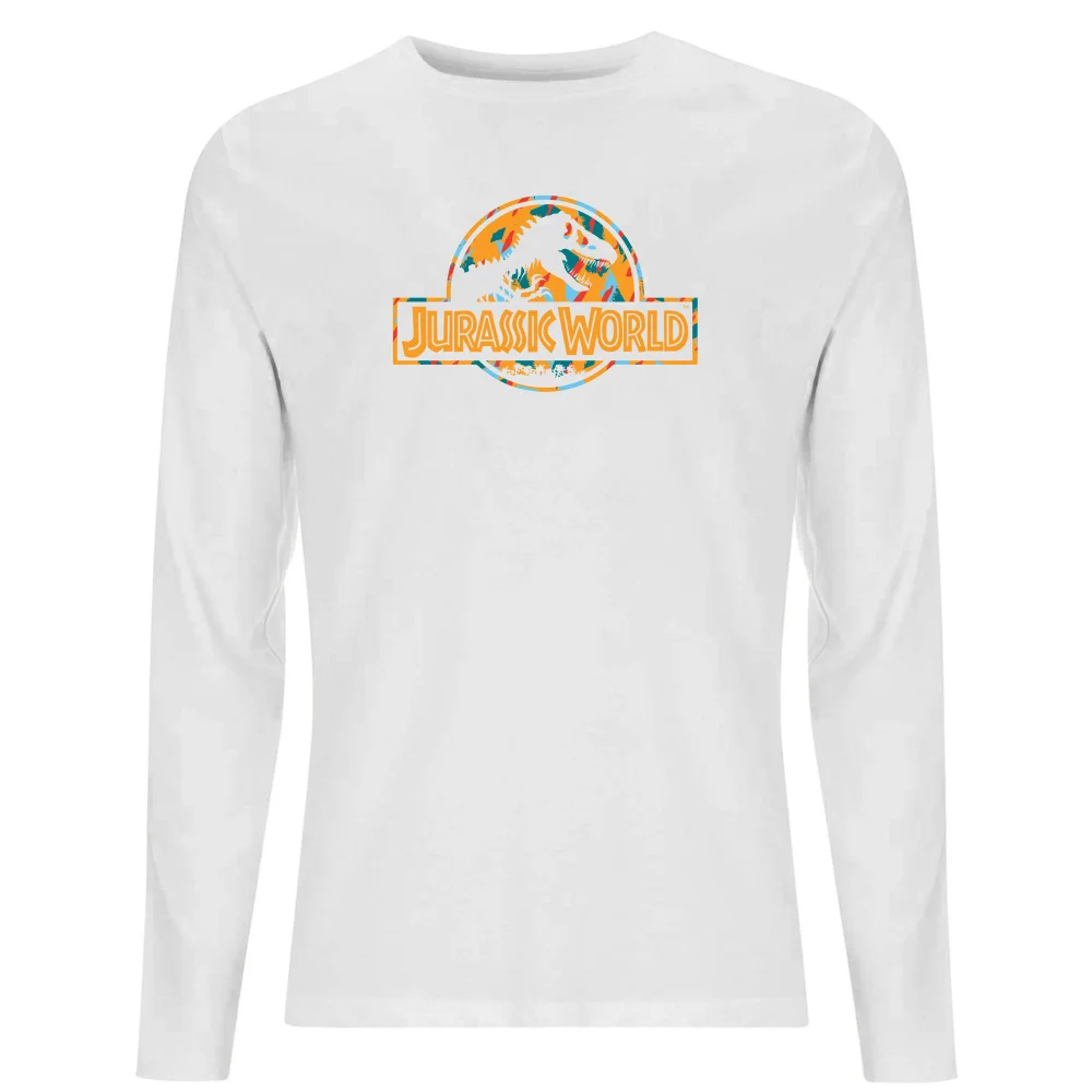 Jurassic Park Logo Tropical Men's Long Sleeve T-Shirt - White - S Image 1