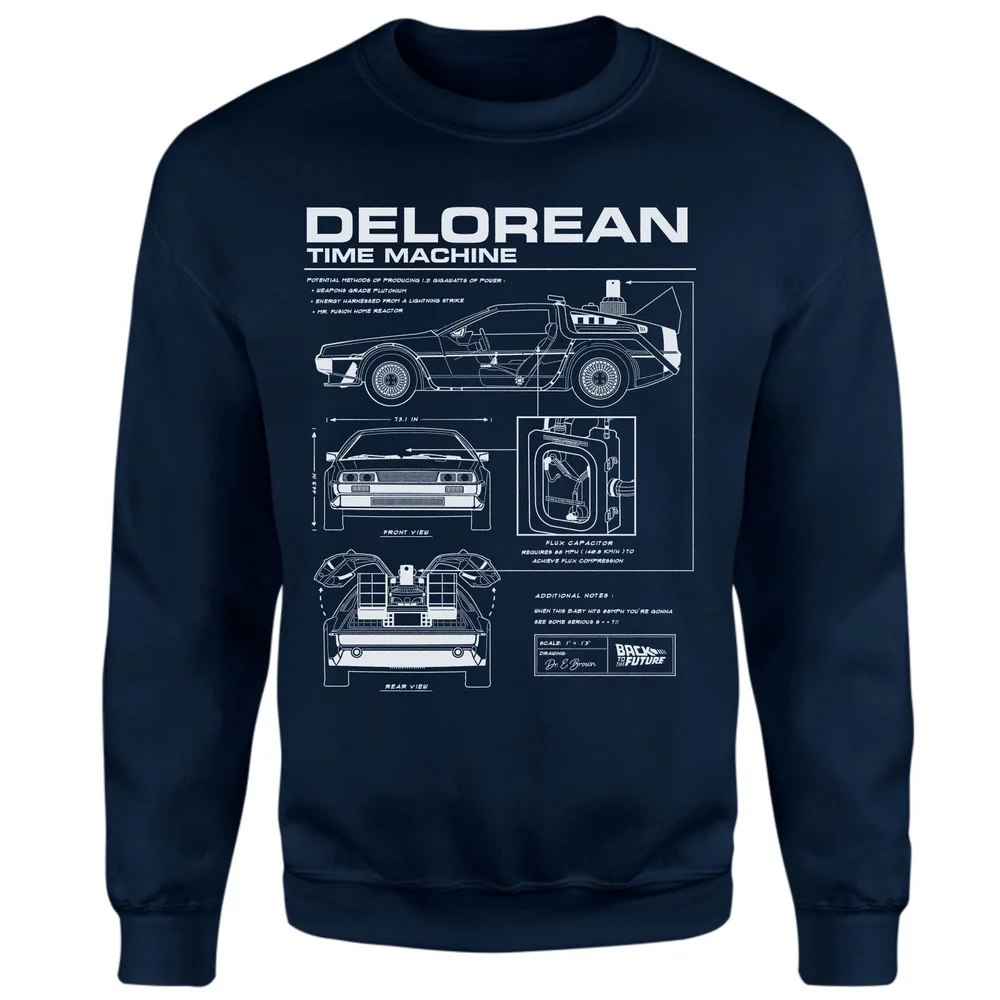 Back To The Future Delorean Schematic Sweatshirt - Navy - XS Image 1