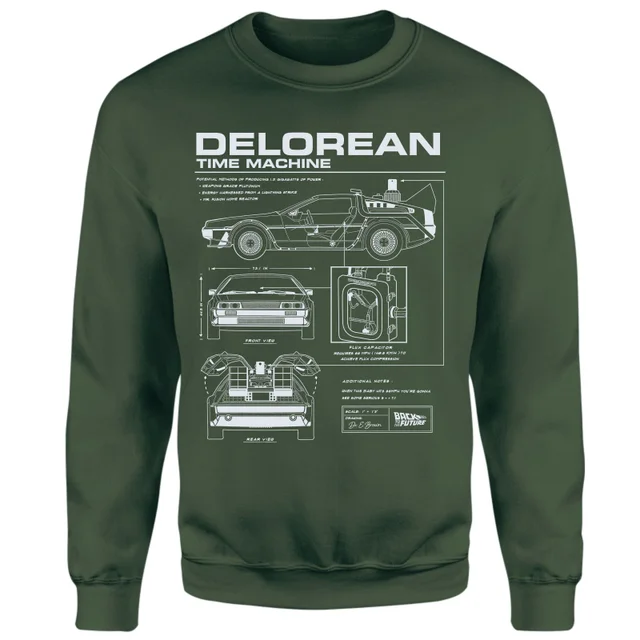 Back To The Future Delorean Schematic Sweatshirt - Green