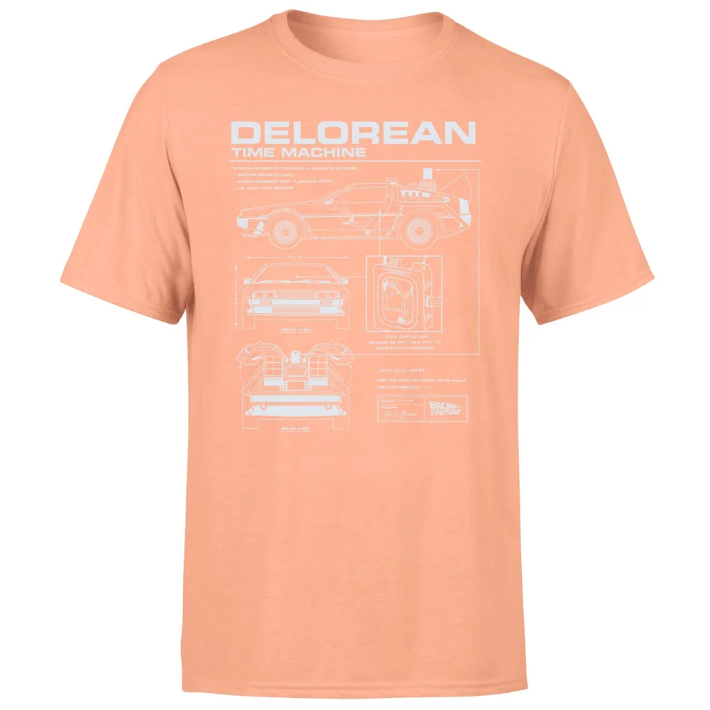 Back To The Future Delorean Schematic Men's T-Shirt - Coral - S Image 1