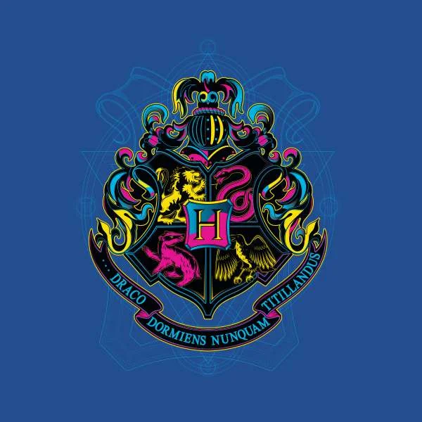 Harry Potter Hogwarts Neon Crest Men's T-Shirt - Blue