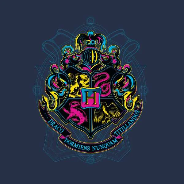 Harry Potter Hogwarts Neon Crest Men's T-Shirt - Navy