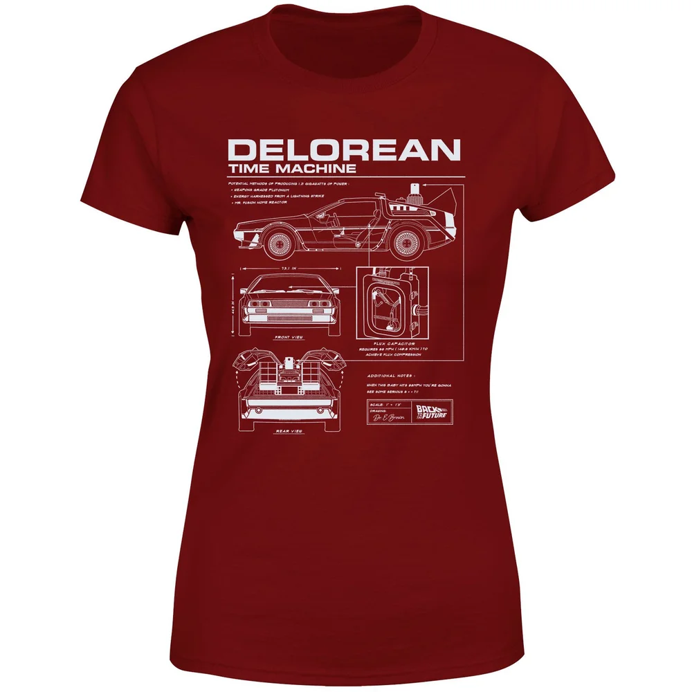 Back To The Future Delorean Schematic Women's T-Shirt - Burgundy - M Image 1