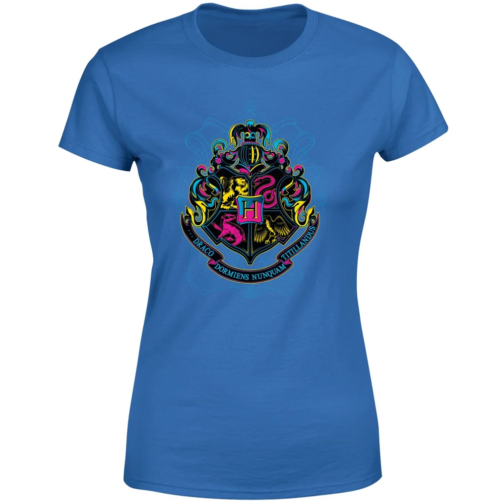 Harry Potter Hogwarts Neon Crest Women's T-Shirt - Blue - S Image 1