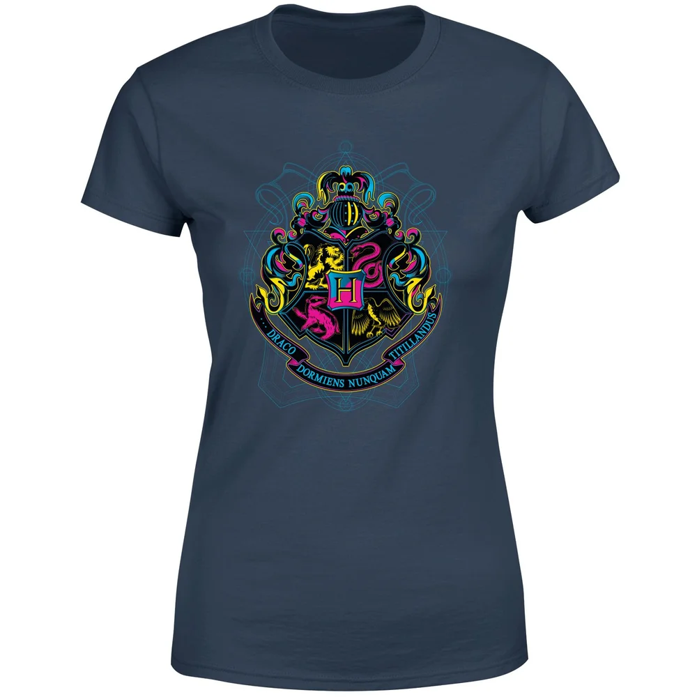 Harry Potter Hogwarts Neon Crest Women's T-Shirt - Navy - XS Image 1