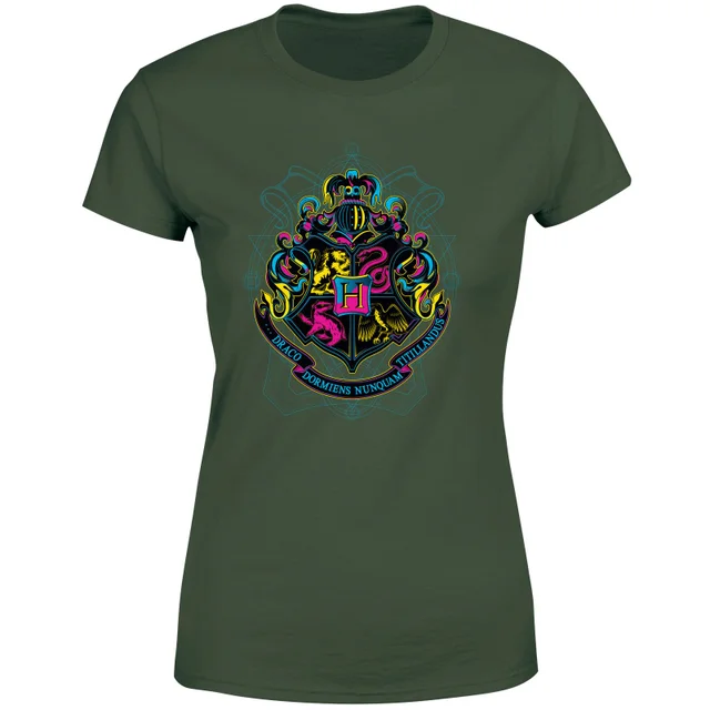 Harry Potter Hogwarts Neon Crest Women's T-Shirt - Green