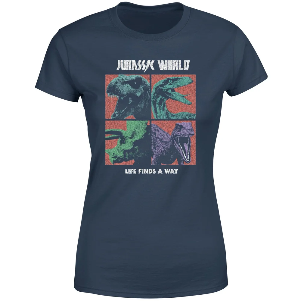 Jurassic Park World Four Colour Faces Women's T-Shirt - Navy - XS Image 1