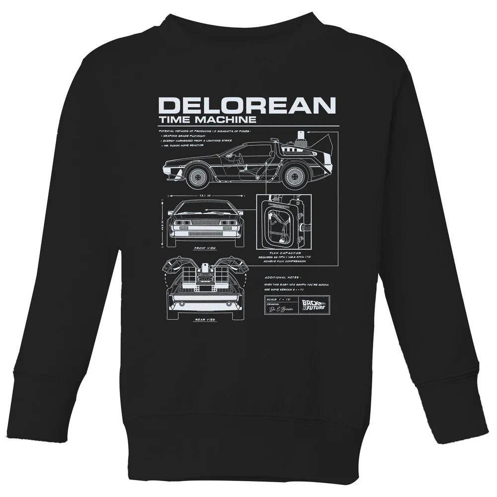 Back To The Future Delorean Schematic Kids' Sweatshirt - Black - 3-4 Years Image 1