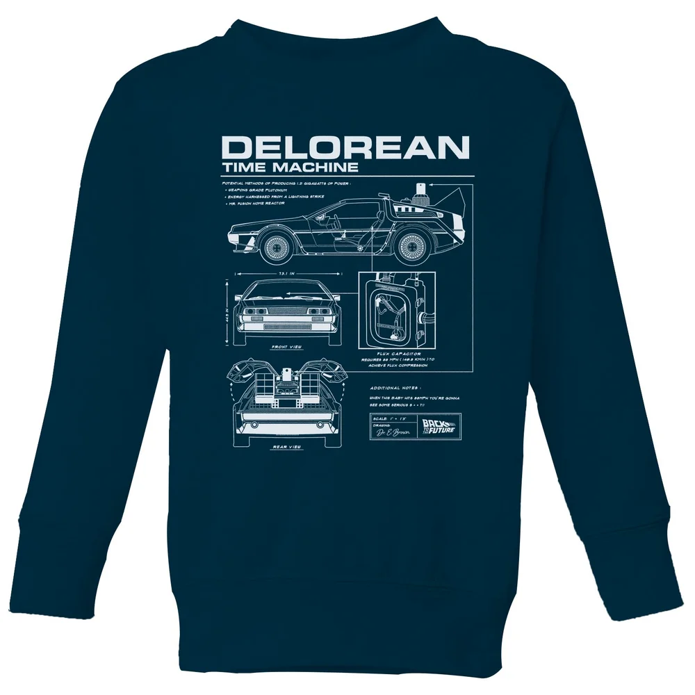 Back To The Future Delorean Schematic Kids' Sweatshirt - Navy - 3-4 Years Image 1