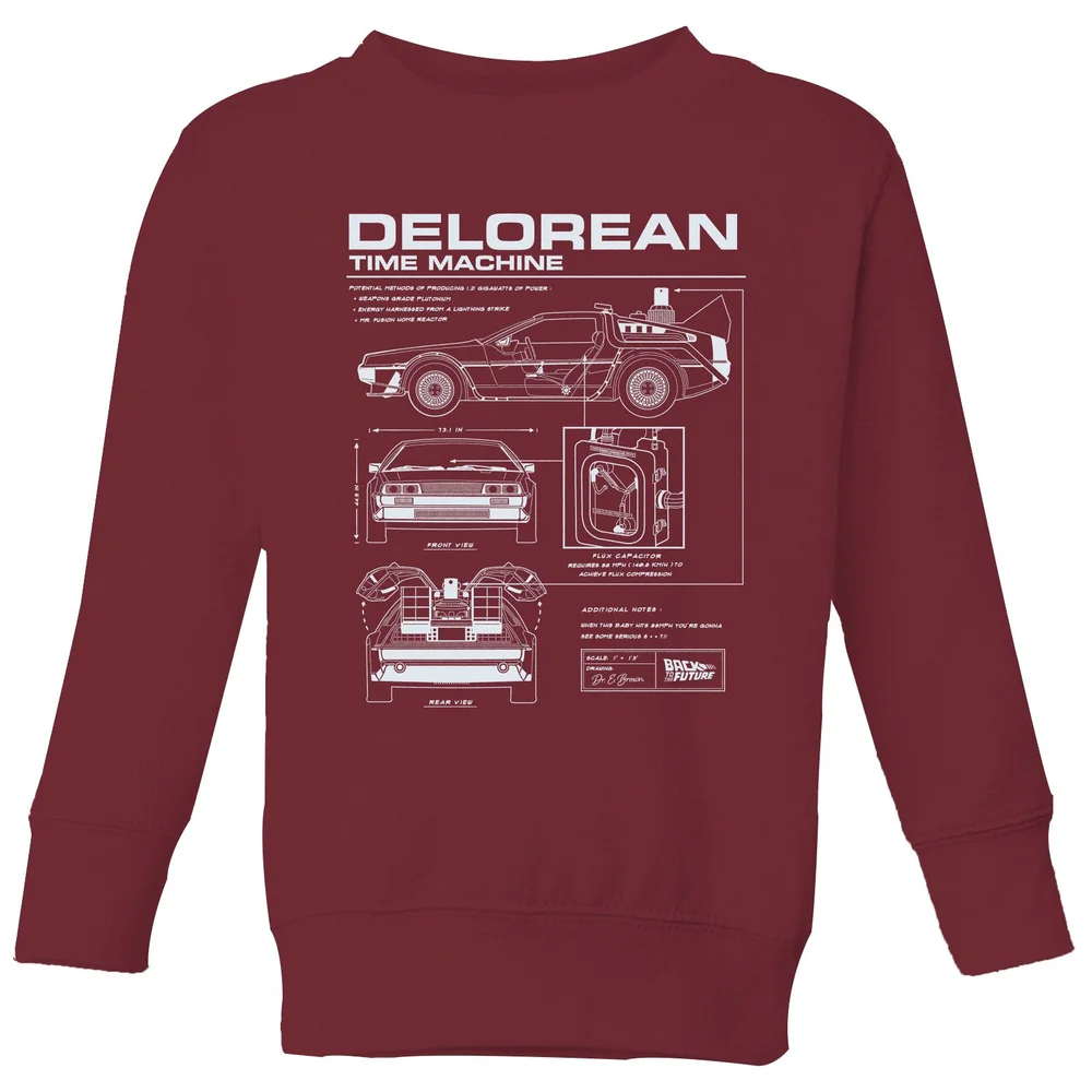 Back To The Future Delorean Schematic Kids' Sweatshirt - Burgundy - 3-4 Years - Burgundy Image 1