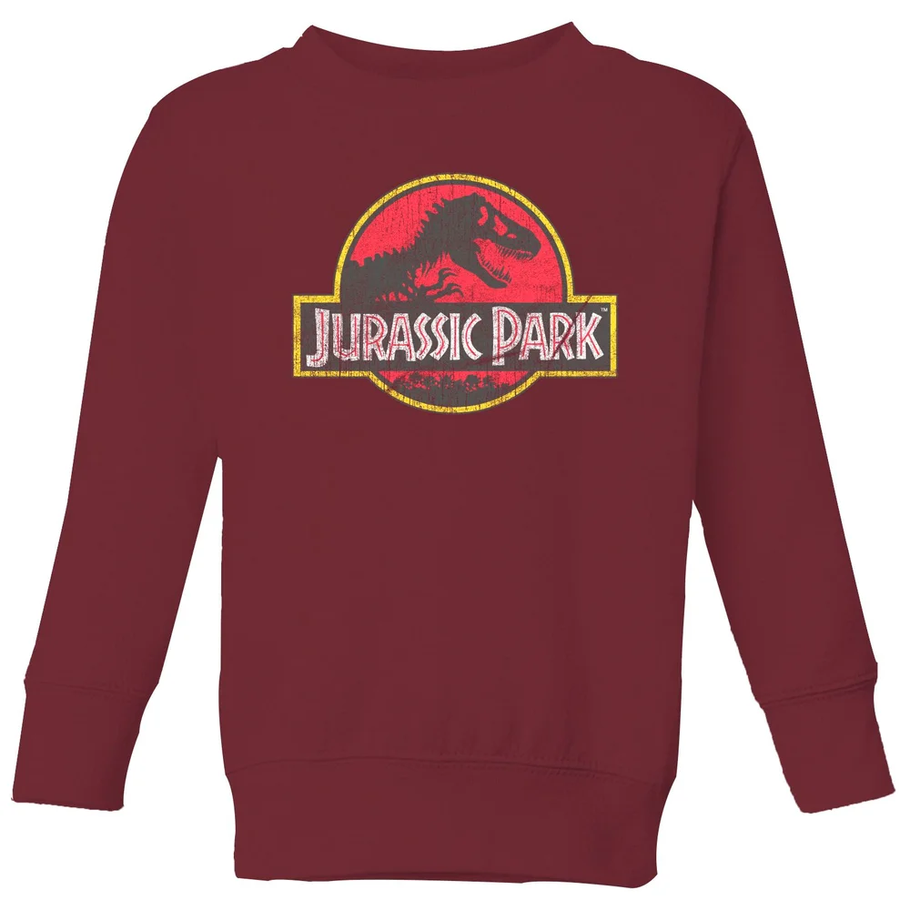 Jurassic Park Logo Vintage Kids' Sweatshirt - Burgundy - 7-8 Years Image 1