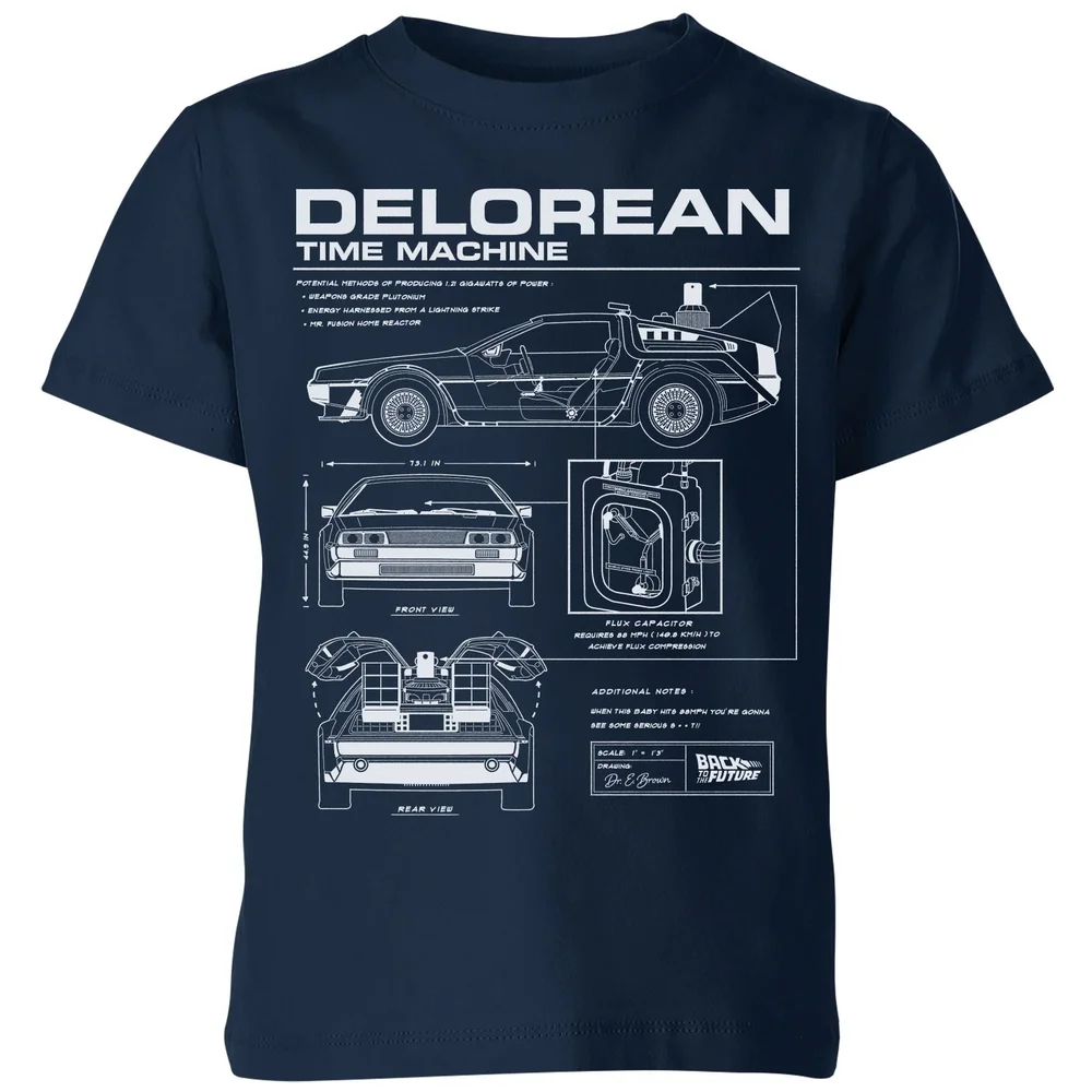 Back To The Future Delorean Schematic Kids' T-Shirt - Navy - 3-4 Years Image 1
