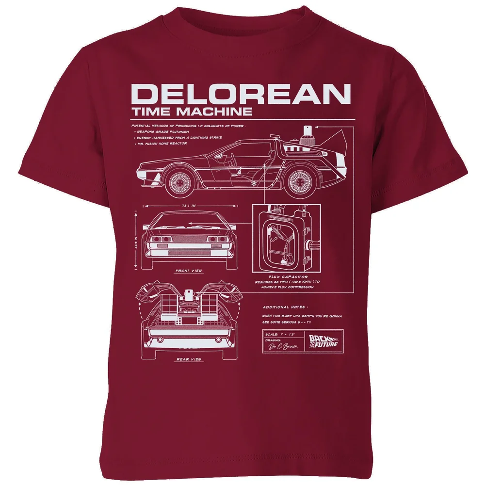 Back To The Future Delorean Schematic Kids' T-Shirt - Burgundy - 3-4 Years Image 1