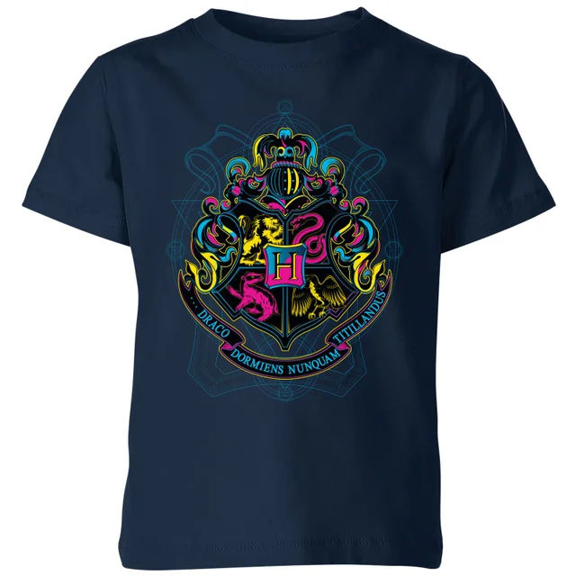 Harry Potter Hogwarts Neon Crest Kids' T-Shirt - Navy