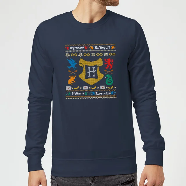 Harry Potter Houses Christmas Jumper - Navy