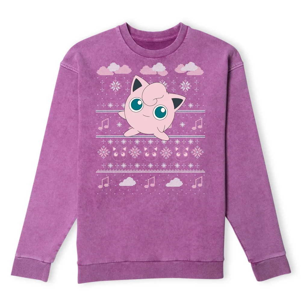 Pokemon Jigglypuff Christmas Christmas Jumper - Purple Acid Wash - S Image 1