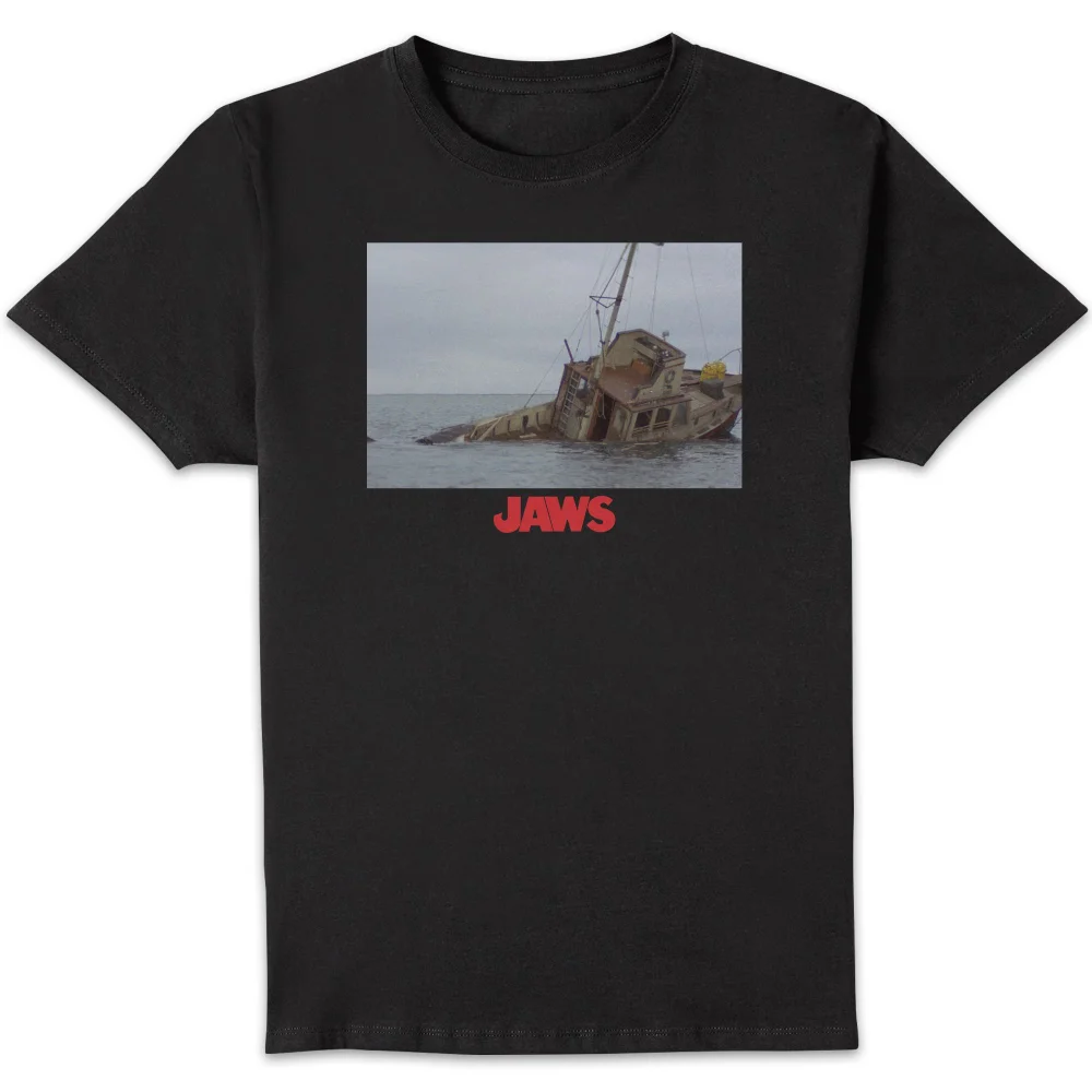 Jaws Sinking Boat Scene Unisex T-Shirt - Black - S Image 1