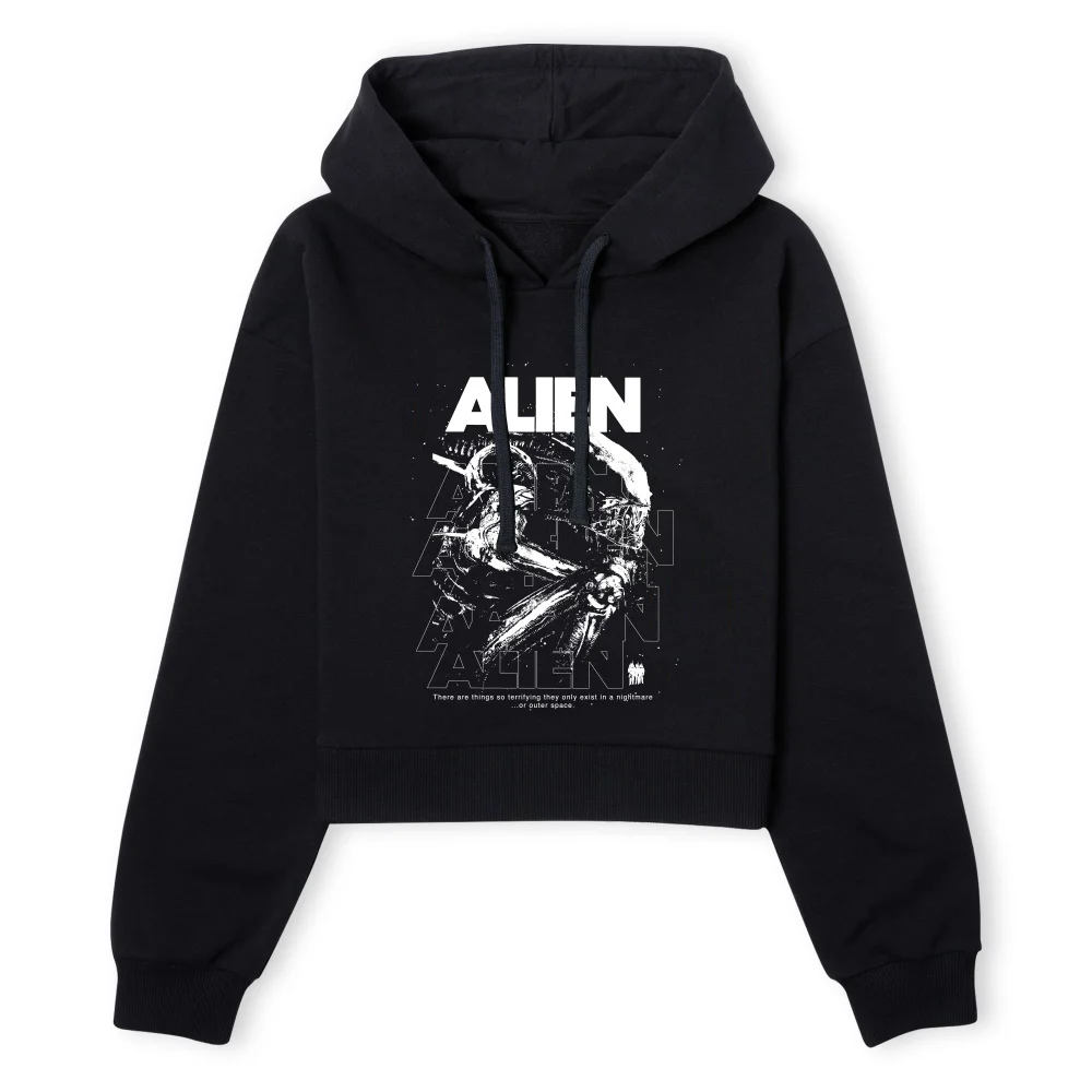 Alien Repeat Women's Cropped Hoodie - Black - XS - Black Image 1