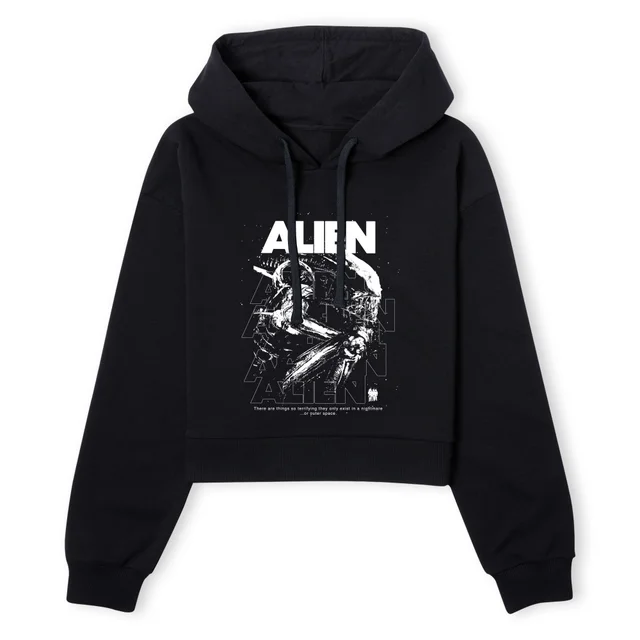 Alien Repeat Women's Cropped Hoodie - Black