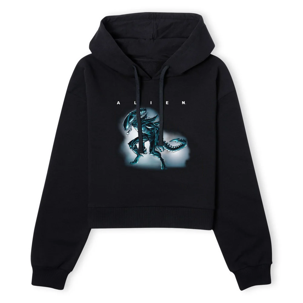 Alien Drooling Through Smoke Women's Cropped Hoodie - Black - XS - Black Image 1