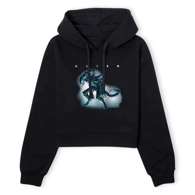 Alien Drooling Through Smoke Women's Cropped Hoodie - Black