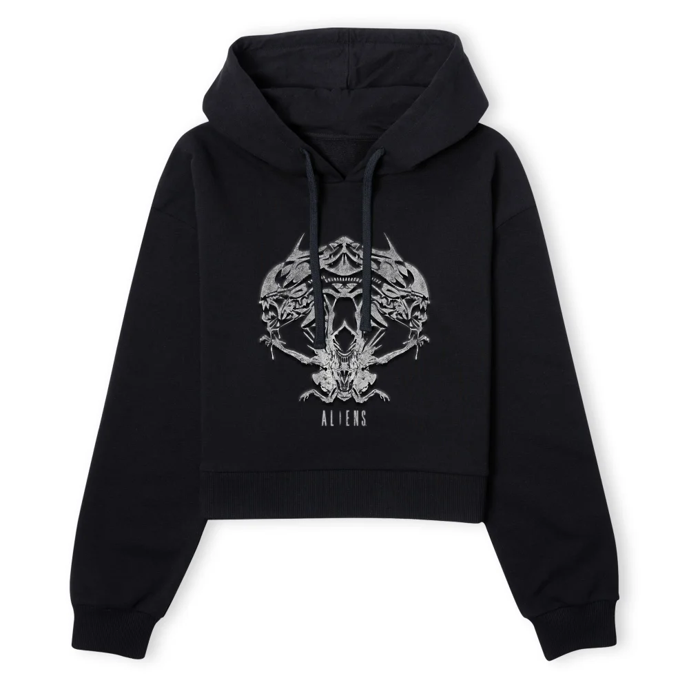 Alien Tribal Women's Cropped Hoodie - Black - XS - Black Image 1