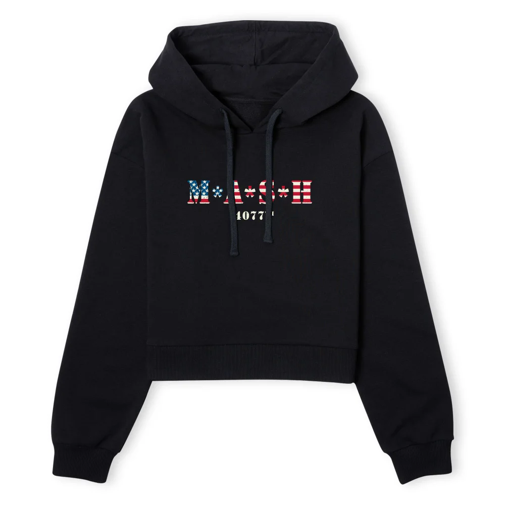 M*A*S*H US Flag Logo Women's Cropped Hoodie - Black - XS - Black Image 1