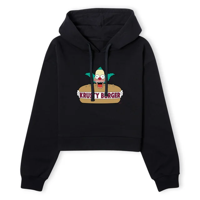 The Simpsons Krusty Burger Logo Women's Cropped Hoodie - Black